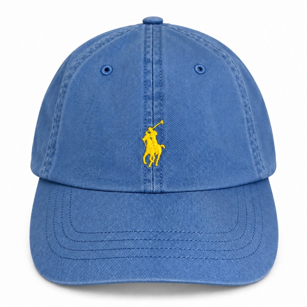 Polo Ralph Lauren Baseball Cap Blue Yellow Pony Logo Adjustable Cotton Hat Strap